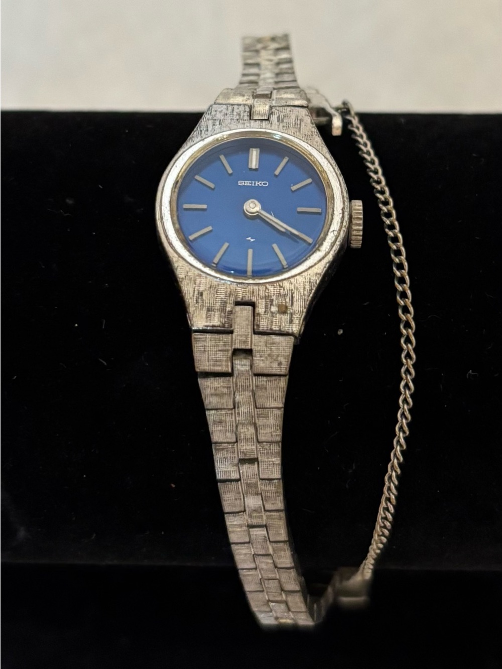 Dainty Vintage 1970 Stunning Bougie Lux Silver & Sapphire Blue Watch